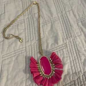 Kendra Scott Gold Necklace with Hot Pink Oval Pendant and Fringe